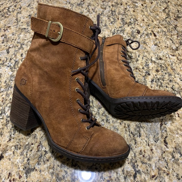 Born Lace Up Cognac Suede Booties - Picture 3 of 4